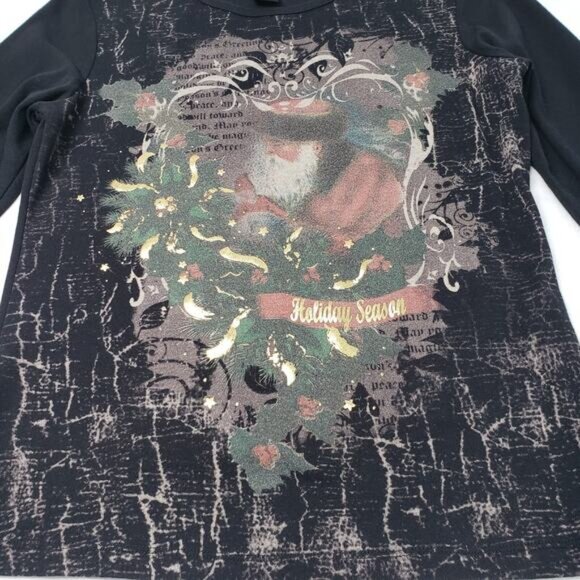 Vintage Susan Lawrence Shirt Womens Medium Black Goth Christmas Distressed Y2k - Picture 7 of 16